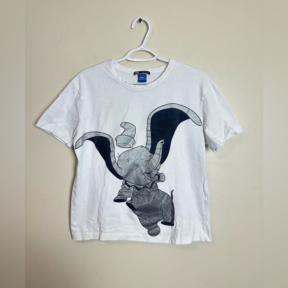 Zara White Graphic Dumbo Tee
